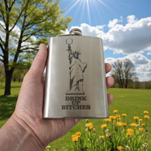 Load image into Gallery viewer, 8oz Drink Up Bitches - Statue of Liberty Stainless Steel Flask