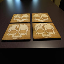 Load image into Gallery viewer, Lineman Skulls Coaster Set of 4 Raw Wood