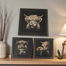 Load image into Gallery viewer, Framed Art - CUSTOM - Highland Cow SET of 3 Pictures
