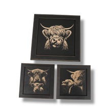 Load image into Gallery viewer, Framed Art - CUSTOM - Highland Cow SET of 3 Pictures