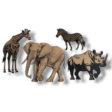 Load image into Gallery viewer, Signs - Black - Safari Animals - SET of 4 LARGE - Double stick tape included