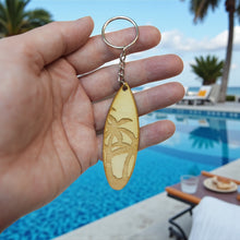 Load image into Gallery viewer, Keychain - Palm Tree Surfboard  - Birch wood