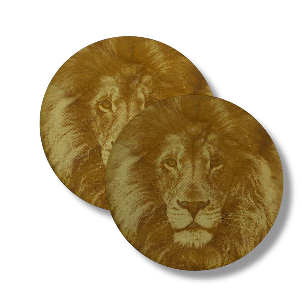 Coasters - Lion Set of 2 Raw Wood