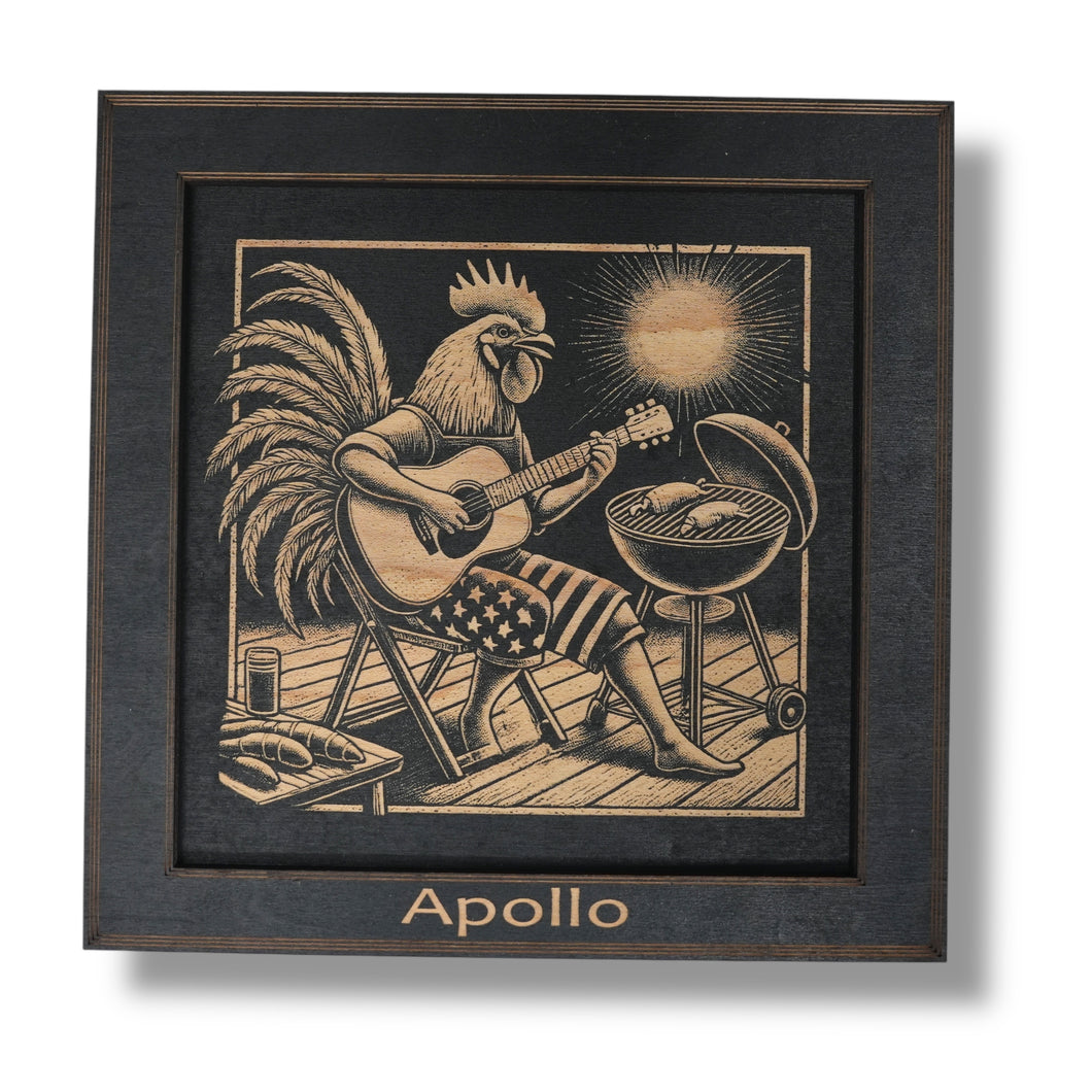 Framed Art - PERSONALIZED - CUSTOM - Rooster BBQ Guitar