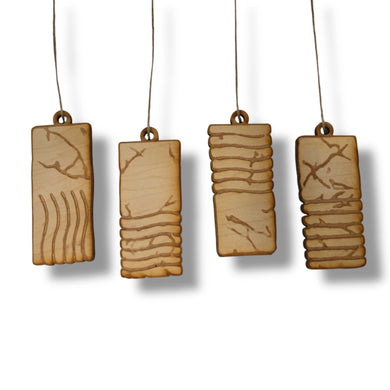 Ornament - Elemental Stones - Set of 4 - Raw Wood 2x4in