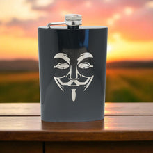 Load image into Gallery viewer, 8oz BLACK Guy Fawkes Flask Anonymous Novelty