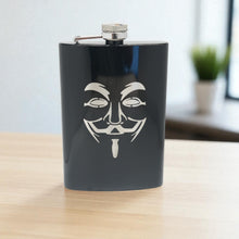 Load image into Gallery viewer, 8oz BLACK Guy Fawkes Flask Anonymous Novelty