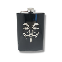 Load image into Gallery viewer, 8oz BLACK Guy Fawkes Flask Anonymous Novelty