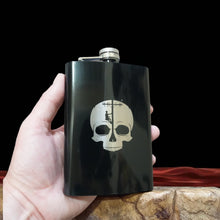 Load image into Gallery viewer, 8oz BLACK Lineman Skull Flask