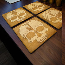 Load image into Gallery viewer, Lineman Skulls Coaster Set of 4 Raw Wood