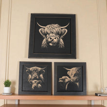 Load image into Gallery viewer, Framed Art - CUSTOM - Highland Cow SET of 3 Pictures