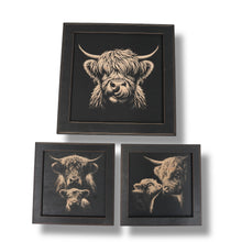Load image into Gallery viewer, Framed Art - CUSTOM - Highland Cow SET of 3 Pictures