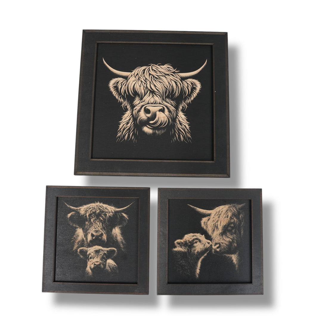 Framed Art - CUSTOM - Highland Cow SET of 3 Pictures