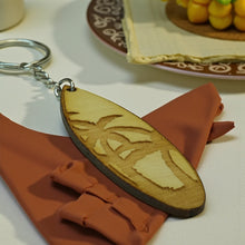 Load image into Gallery viewer, Keychain - Palm Tree Surfboard  - Birch wood