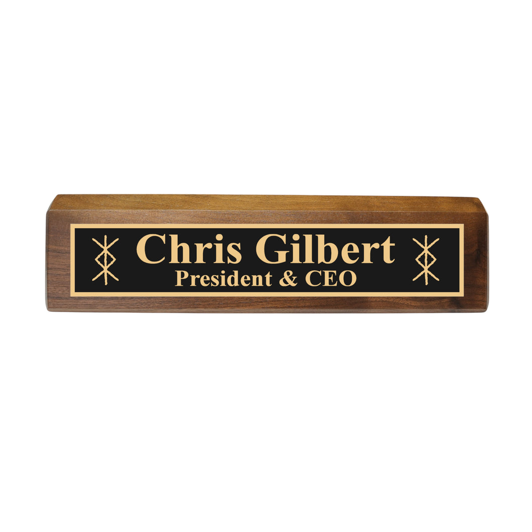 Desk Wedge Name Plate - PERSONALIZED - Viking Protection Rune - 11 Inches