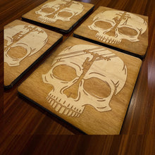 Load image into Gallery viewer, Lineman Skulls Coaster Set of 4 Raw Wood