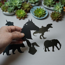 Load image into Gallery viewer, Ornament - Black - Animal Silhouette Set of 6 - T-rex, Elephant, Unicorn, Horse, Bear, Rabbit