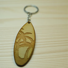 Load image into Gallery viewer, Keychain - Palm Tree Surfboard  - Birch wood