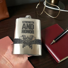 Load image into Gallery viewer, 8oz Strength and Honor Stainless Steel Flask