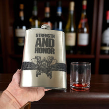 Load image into Gallery viewer, 8oz Strength and Honor Stainless Steel Flask
