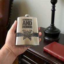 Load image into Gallery viewer, 8oz Strength and Honor Stainless Steel Flask
