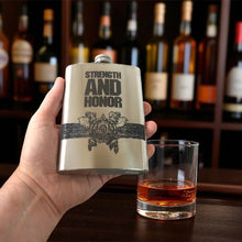 Load image into Gallery viewer, 8oz Strength and Honor Stainless Steel Flask