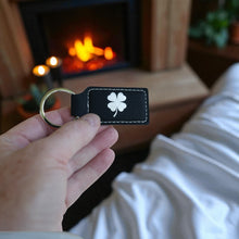 Load image into Gallery viewer, Keychain - Rectangle - 4 Leaf Clover - Leather - Irish