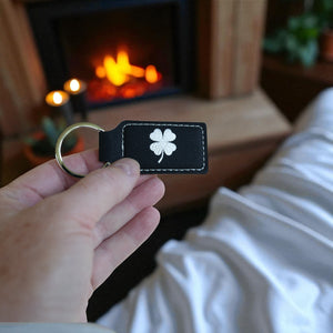 Keychain - Rectangle - 4 Leaf Clover - Leather - Irish