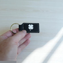 Load image into Gallery viewer, Keychain - Rectangle - 4 Leaf Clover - Leather - Irish