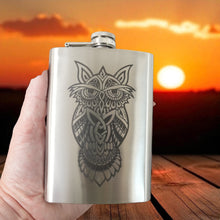 Load image into Gallery viewer, 8oz Celtic Owl Stainless Steel Flask