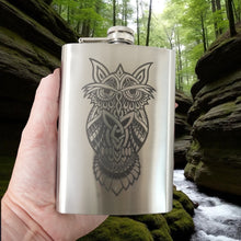 Load image into Gallery viewer, 8oz Celtic Owl Stainless Steel Flask