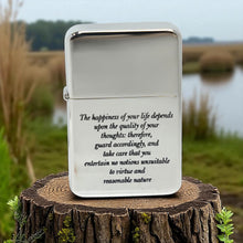 Load image into Gallery viewer, Lighter The Happiness of your life Marcus Aurelius CHROME