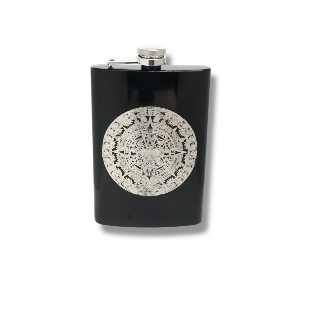 8oz BLACK Mayan Calendar Flask