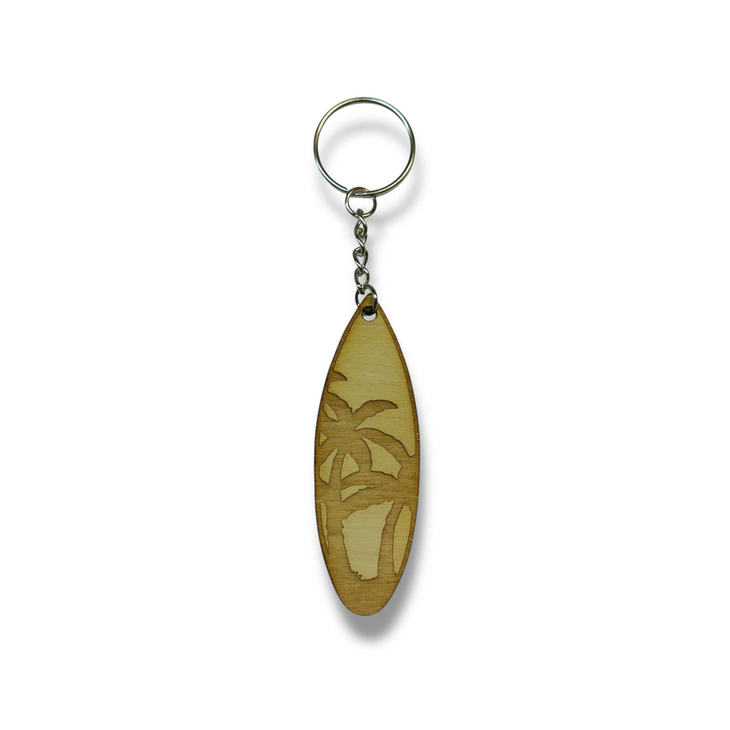 Keychain - Palm Tree Surfboard  - Birch wood