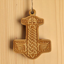 Load image into Gallery viewer, Ornament - Mjolnir - Raw Wood 3x4in