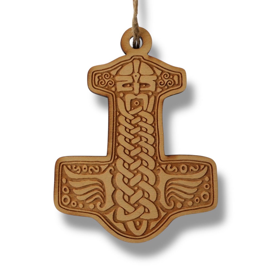 Ornament - Mjolnir - Raw Wood 3x4in