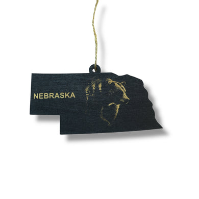 Ornament - Black - Nebraska with Bear