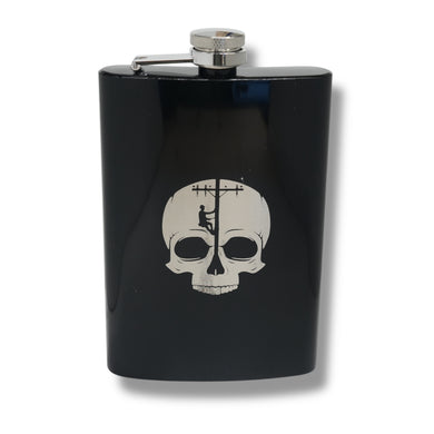 8oz BLACK Lineman Skull Flask