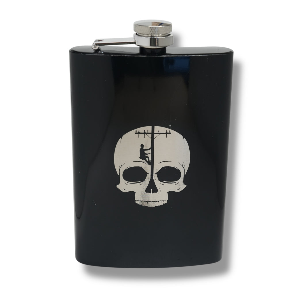 8oz BLACK Lineman Skull Flask