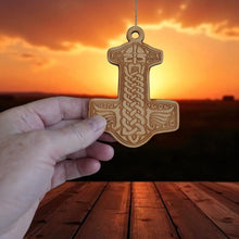 Load image into Gallery viewer, Ornament - Mjolnir - Raw Wood 3x4in