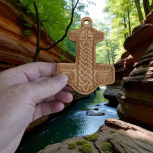 Load image into Gallery viewer, Ornament - Mjolnir - Raw Wood 3x4in