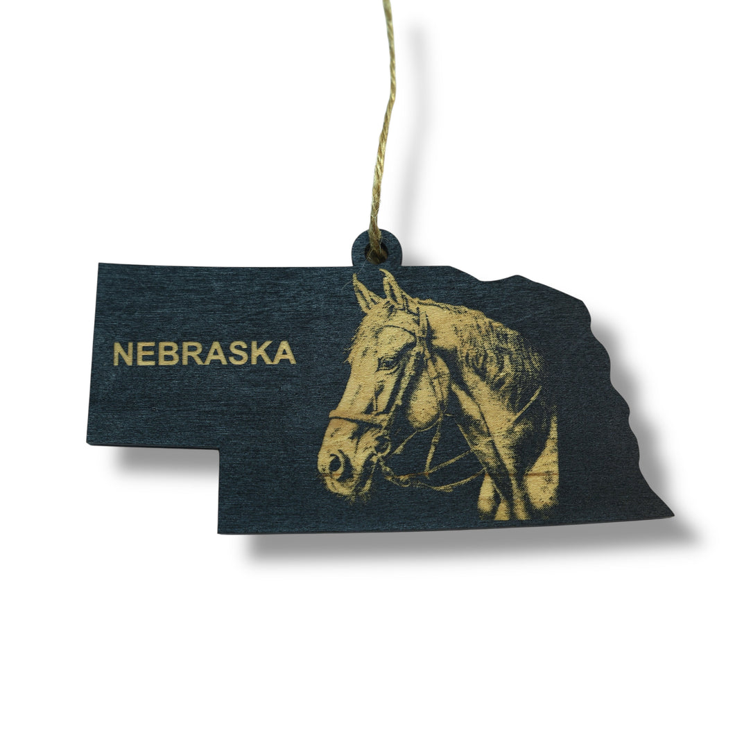 Ornament - Black - Nebraska with Horse
