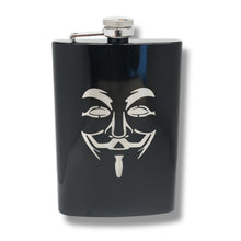 Load image into Gallery viewer, 8oz BLACK Guy Fawkes Flask Anonymous Novelty