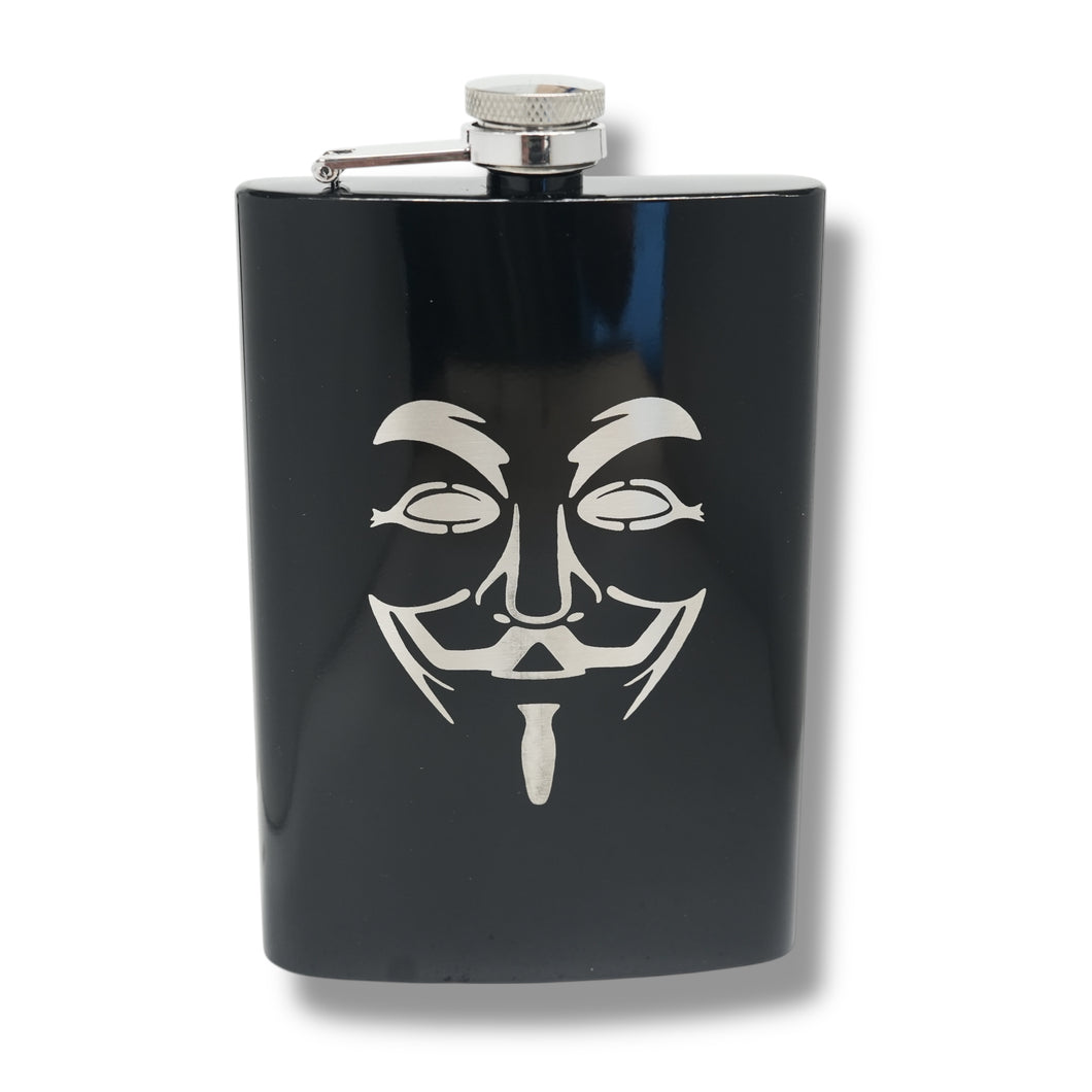 8oz BLACK Guy Fawkes Flask Anonymous Novelty