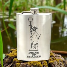 Load image into Gallery viewer, 8oz Drink Up Bitches - Statue of Liberty Stainless Steel Flask