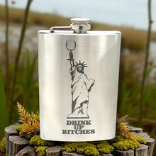 Load image into Gallery viewer, 8oz Drink Up Bitches - Statue of Liberty Stainless Steel Flask