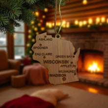 Load image into Gallery viewer, Ornament - CUSTOM - Wisconsin State with Cities