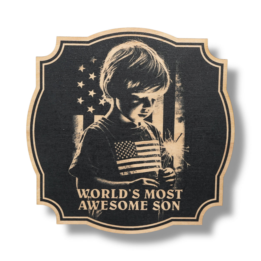 Sign - Black - Worlds most awesome son with flag