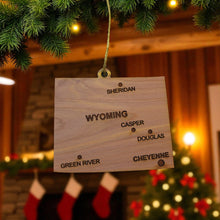 Load image into Gallery viewer, Ornament - CUSTOM - Wyoming State with Cities