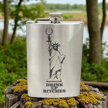 Load image into Gallery viewer, 8oz Drink Up Bitches - Statue of Liberty Stainless Steel Flask